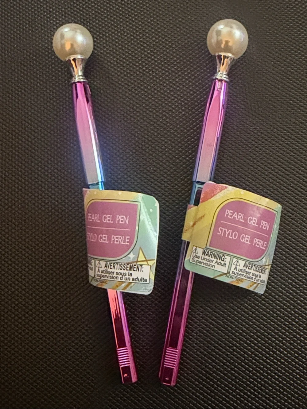 Pearl Gel Pens with Decorative Pearl Tops - Pink Purple Metallic (Set of 2)